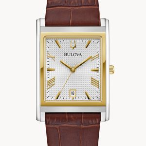 BULOVA SUTTON SILVER-TONE DIAL LEATHER STRAP MEN’S WATCH 98B430