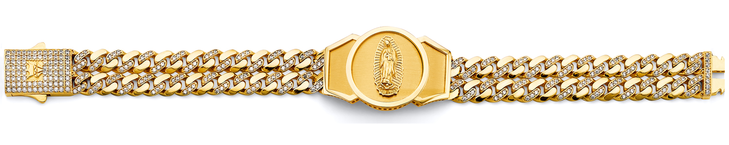 14K 2Tone 2Line CZ Cuban Guadalupe ID Bracelet
