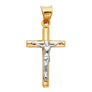 14K 2Tone Hollow Round Tube Crucifix