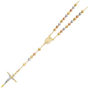 14k Gold Tri-Color 6mm Disco Ball Rosary Necklace 26"