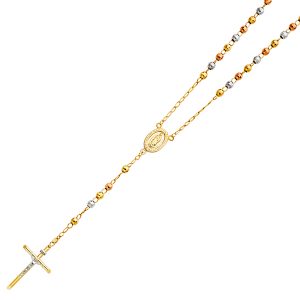 14k Gold Tri-Color 5mm Disco Ball Rosary Necklace - 26"