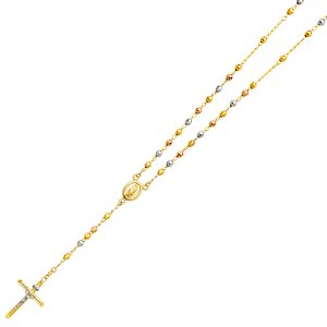 14k Gold Tri-Color 4mm Disco Ball Rosary Necklace - 26"
