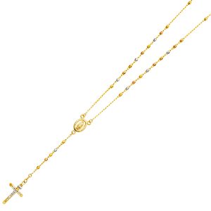 14k Gold Tri-Color 3mm Disco Ball Rosary Necklace - 26"