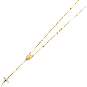 14KY Yellow Gold 3mm Disco Ball Rosary Necklace - 26"