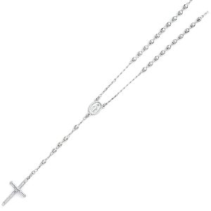 14KY White Gold 4mm Disco Ball Rosary Necklace - 26"