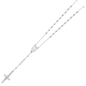 14KY White Gold 3mm Disco Ball Rosary Necklace - 26"