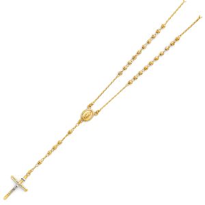 14KY Yellow Gold 4mm Moon Ball Rosary Necklace - 26"