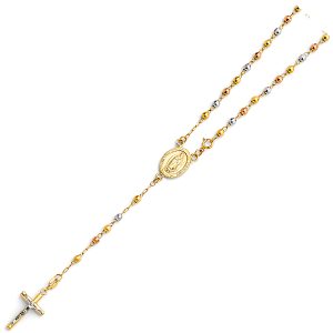 14k Gold Tri-Color 3mm Disco Ball Rosary Necklace - 18"