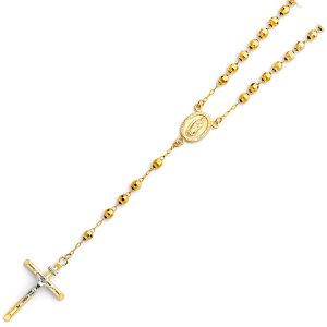 14K Yellow Gold 4mm Disco Ball Rosary Necklace - 20"