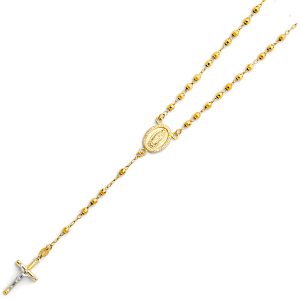 14K Yellow Gold 3mm Disco Ball Rosary Necklace - 18"