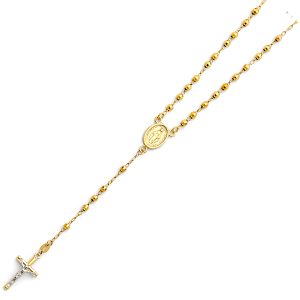 14K Yellow Gold 3mm Disco Ball Rosary Necklace - 18"