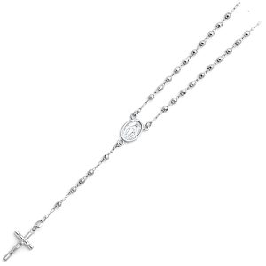 14KY White Gold 3mm Disco Ball Rosary Necklace - 18"