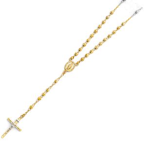 14KY Two-Tone Gold 4mm Moon Ball Rosary Necklace - 20"
