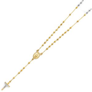 14K Yellow Gold 3mm Moon Ball Rosary Necklace - 18"