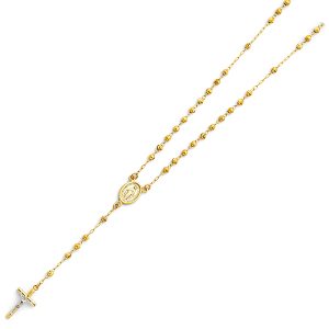 14K Yellow Gold 3mm Moon Ball Rosary Necklace - 18"