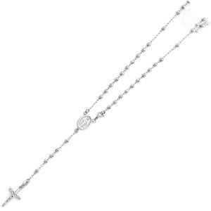 14KY White Gold 3mm Moon Ball Rosary Necklace - 18"