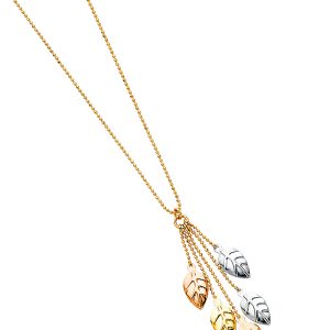 14k Gold Tri-Color Leaves Necklace