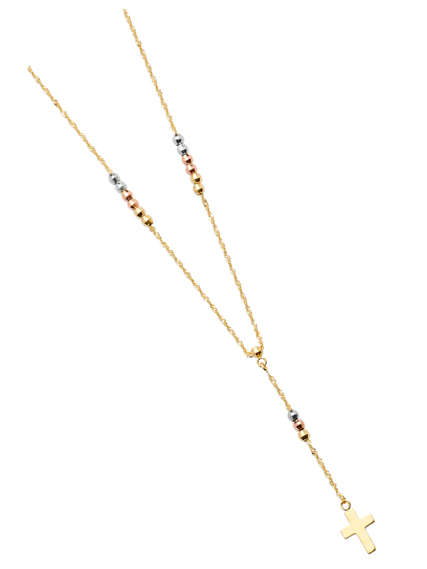14k Gold Tri-Color 2.5mm Ball Fancy Rosary Necklace