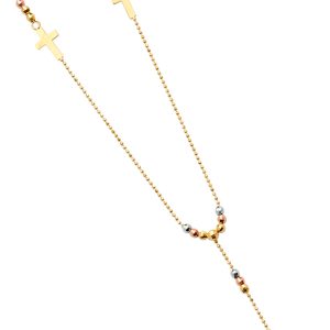 14k Gold Tri-Color 3mm 2.5mm Ball Fancy Rosary Necklace