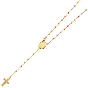 14k Gold Tri-Color 2.5mm Disco Ball Rosary Necklace