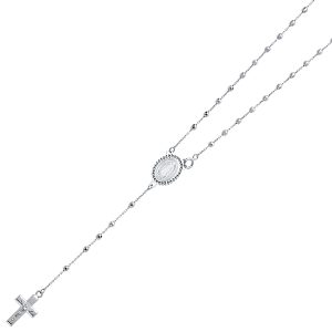 14KY White Gold 2.5mm Disco Ball Rosary Necklace