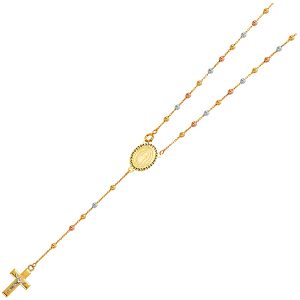 14K Yellow Gold 2.5mm Moon Cut Ball Rosary Necklace