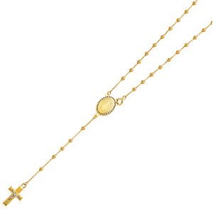 14K Yellow Gold 2.5mm Moon Cut Ball Rosary Necklace