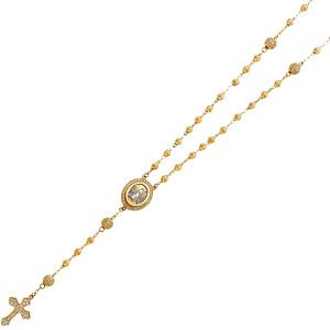 14K Yellow Gold CZ 3mm Moon Cut Ball Rosary Necklace