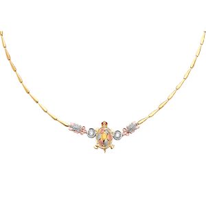 14k Gold Tri-Color CZ Turtle Necklace