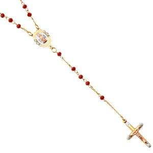 14k Gold Tri-Color Gem Stone Rosary Necklace