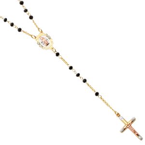 14k Gold Tri-Color Gem Stone Rosary Necklace