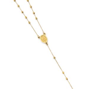 14K Yellow Gold 2mm DC Ball Rosary Necklace with Virgin Mary