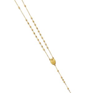 14KY Two-Tone Gold 3mm Disco Ball Rosary Necklace