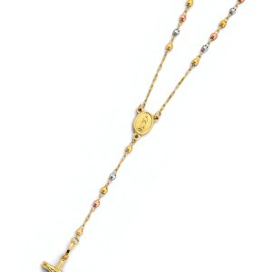 14k Gold Tri-Color 2.5mm Disco Ball Rosary Necklace