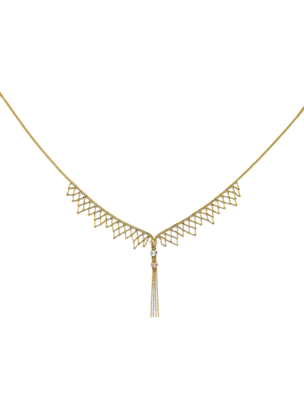 14k Gold Tri-Color Beaded Necklace with DC Heart