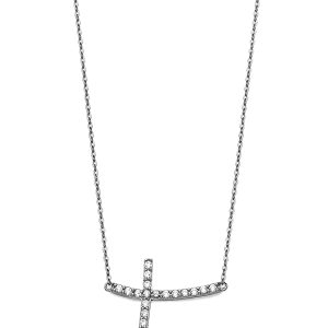 14k White Gold Side Cross Pendant Necklace