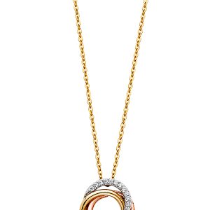 14k Gold Tri-Color CZ 3 Ring Necklace