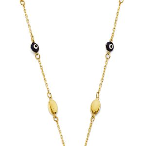 14k Yellow Gold Blue Color Evil Eye Necklace