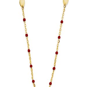 14k Yellow Gold Red Enamel Bead Necklace