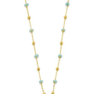 14k Yellow Gold Turquoise Color Enamel Bead Necklace