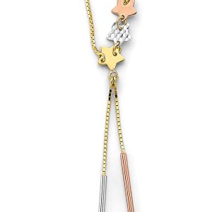 14k Gold Tri-Color String Bar Necklace with Star