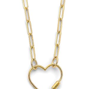 14k Yellow Gold Open Heart Lock Paperclip Necklace