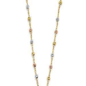 14k Gold Tri-Color Fancy DC Bead Necklace