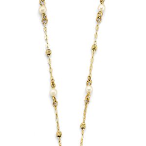 14k Yellow Gold Pearl + DC Bead Necklace