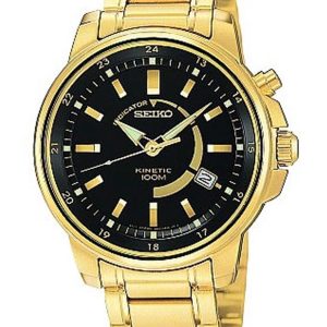 SEIKO BLACK DIAL KINETIC STAINLESS STEEL MEN’S WATCH SKA390