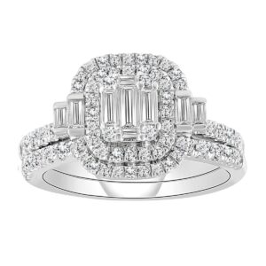 LADIES RING 1.00CT ROUND/BAGUETTE DIAMOND 14K WHITE GOLD