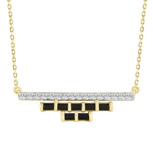 LADIES NECKLACE 0.50CT ROUND/BLACK/BAGUETTE DIAMOND 14K YELLOW GOLD