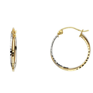 14K 2T DC 2 Line Hollow Hoop Earrings (18mm)