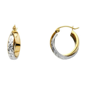 14K 2T DC 2LNE Extra Shape Hoop Earrings (16mm)