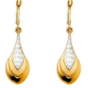14K 2T Tear Drop Hollow Earrings with Lever Back
